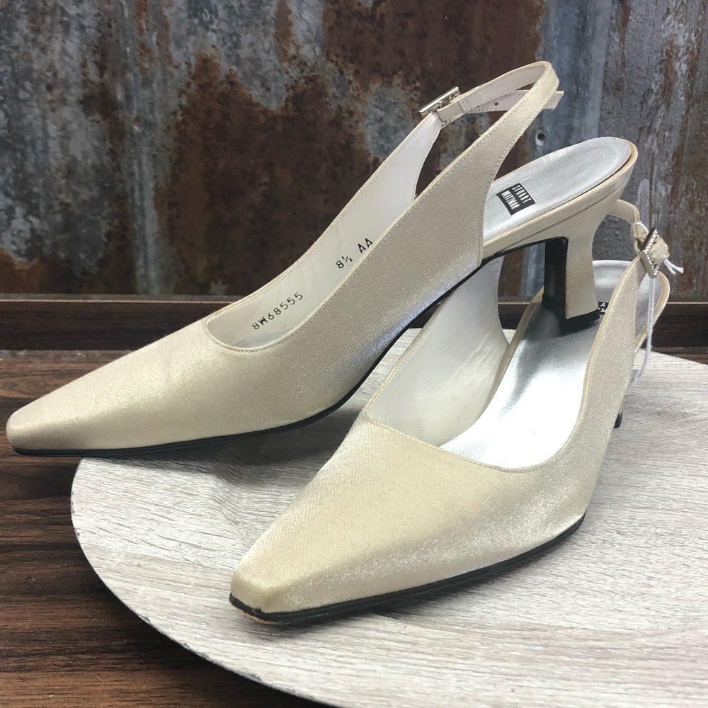 Cream colored Stuart Weitzman Shimmer Sling Back Heels